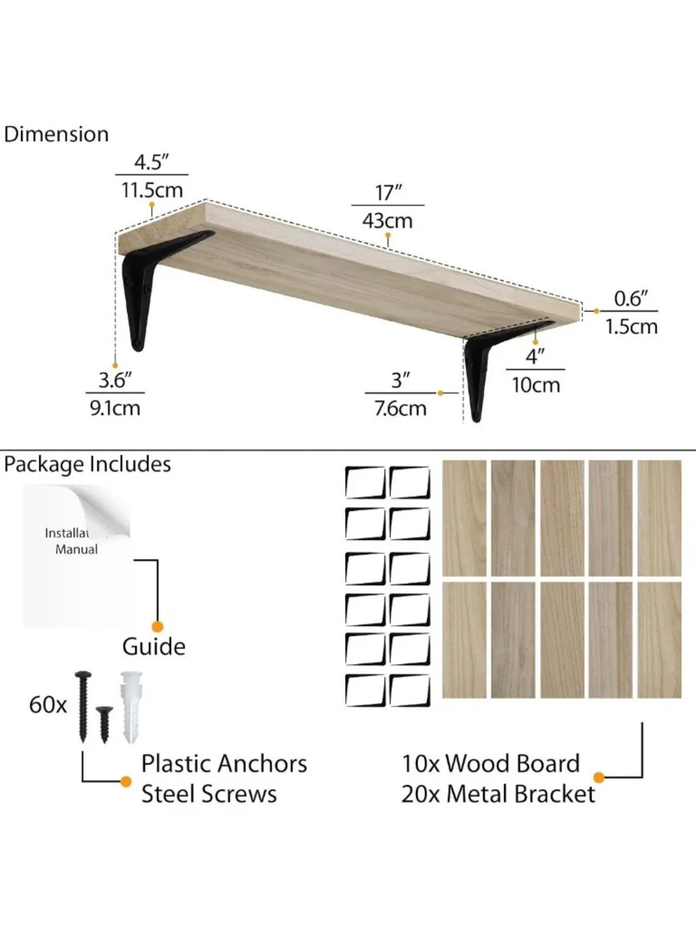 Set of 10 Floating Wall Shelves for Home Decor, Kitchen & Office Organization